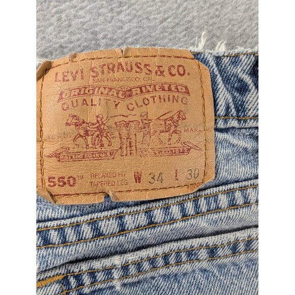 Vintage Levis 550 Jeans Mens 34x30 Light Wash Relaxed Tapered Distressed 90s - Picture 14 of 16